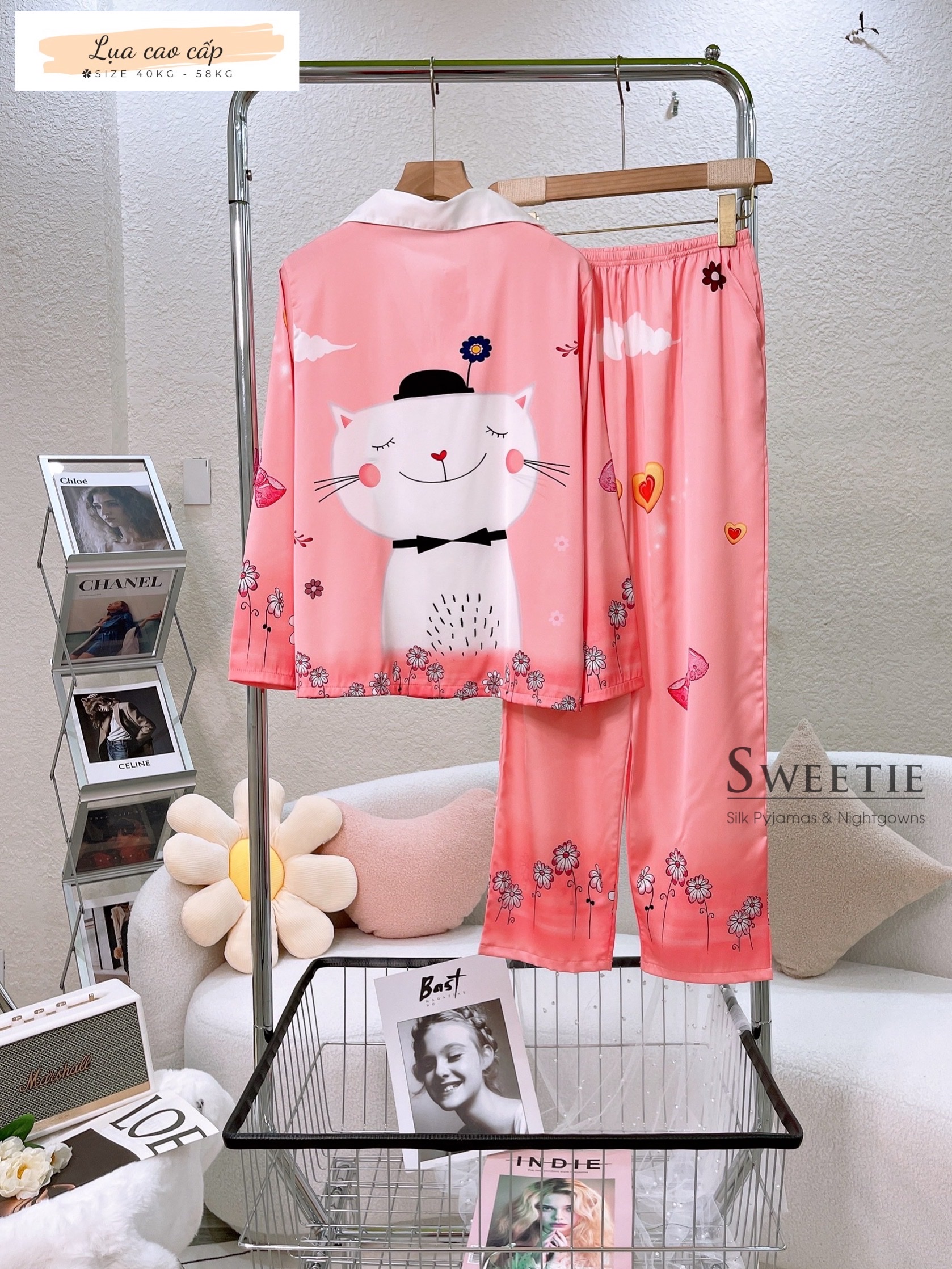 [HCM] (40-58kg) Đồ bộ pijama nữ chất liệu lụa cao cấp đùi TNQN-TNQD-TDQD. gấu lotso-gấu pooh-chuột minnie-vịt daisy-con mèo-mảnh ghép-thỏ dâu-voi con-gấu trắng-doraemon-cún/chó-chim cánh cụt-gấu teddy-cô bé-con mèo