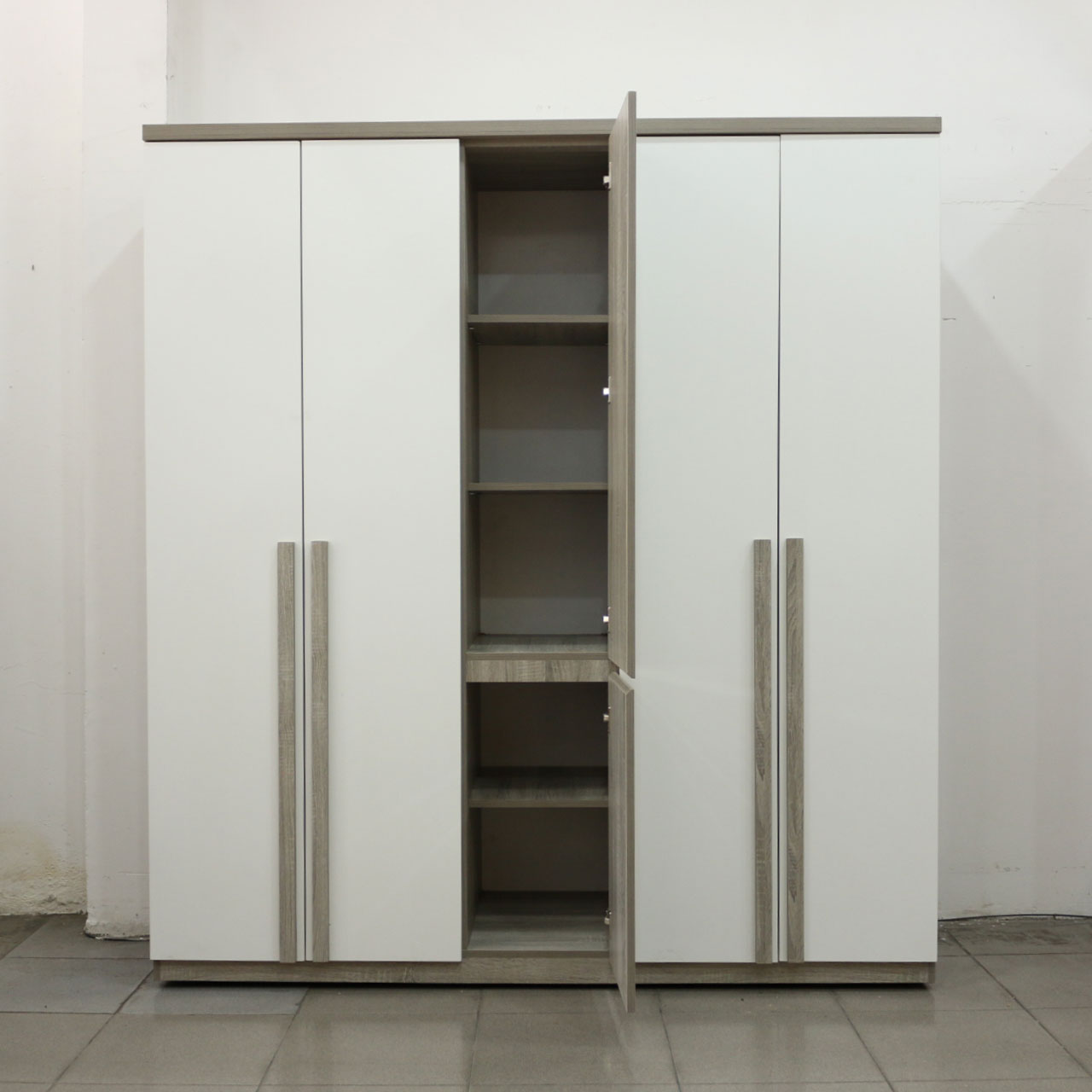 Tủ Quần Áo Gỗ MDF Cửa Mở 5 Cánh Màu Xám Sọc Hiện Đại Viva