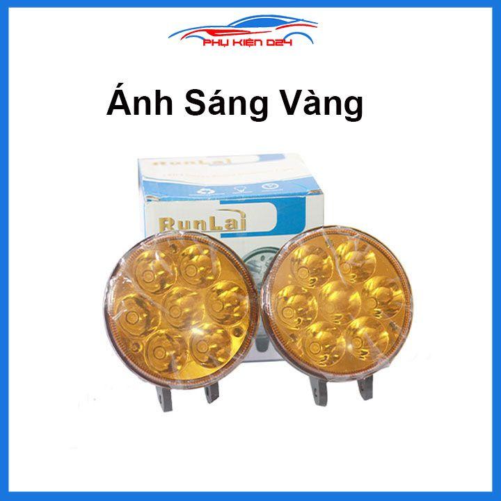 Bộ 2 đèn trợ sáng runlai 7 mắt tròn 11cm cho xe máy ô tô máy xúc máy công trình dùng điện 12/24V