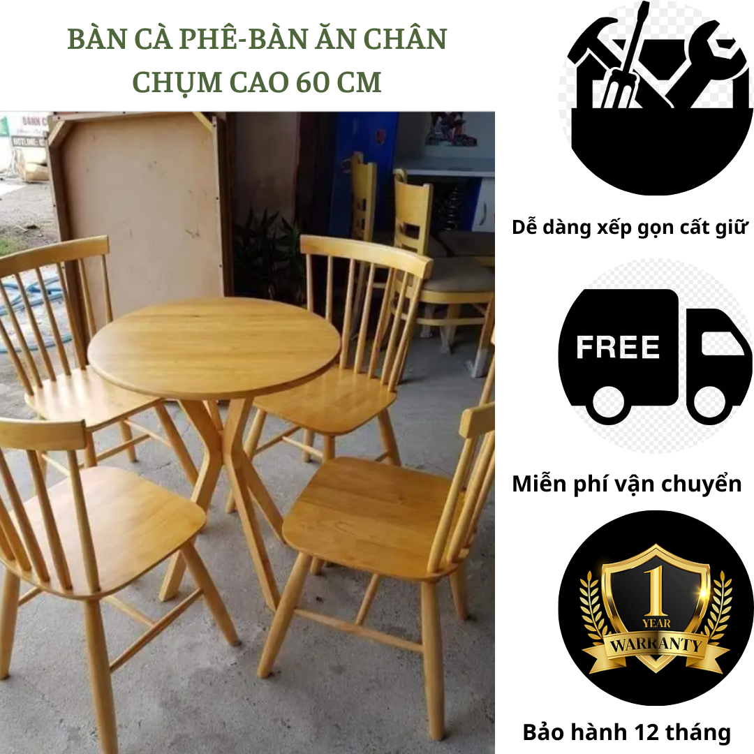 Bàn cà phê-Bàn ăn chân chụm-Bàn gỗ cao su thiên nhiên chịu tải tốt siêu bền