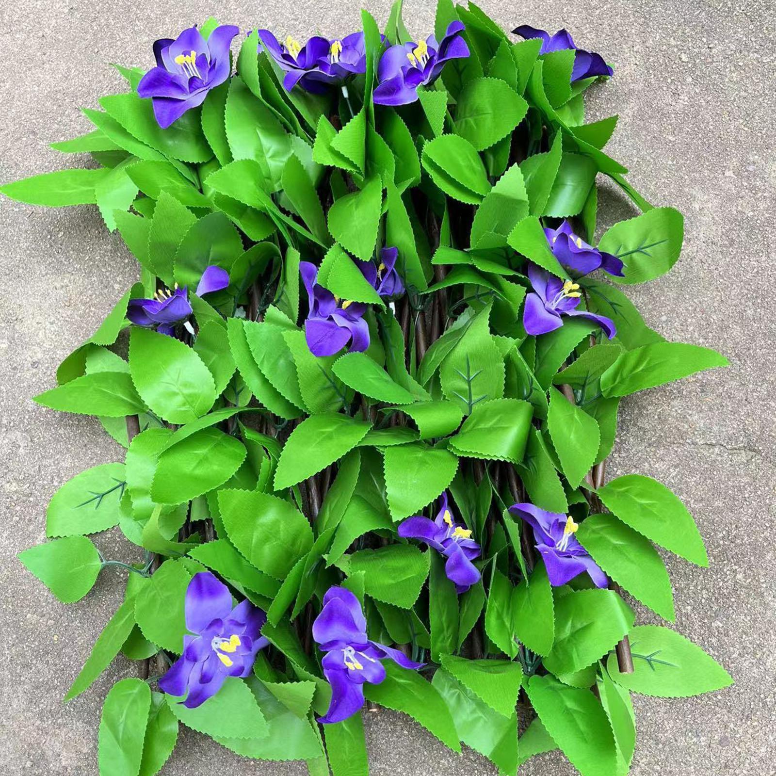Hedge Faux Privacy Screen Garden Expandable Fence Artificial Flowers& Leaves