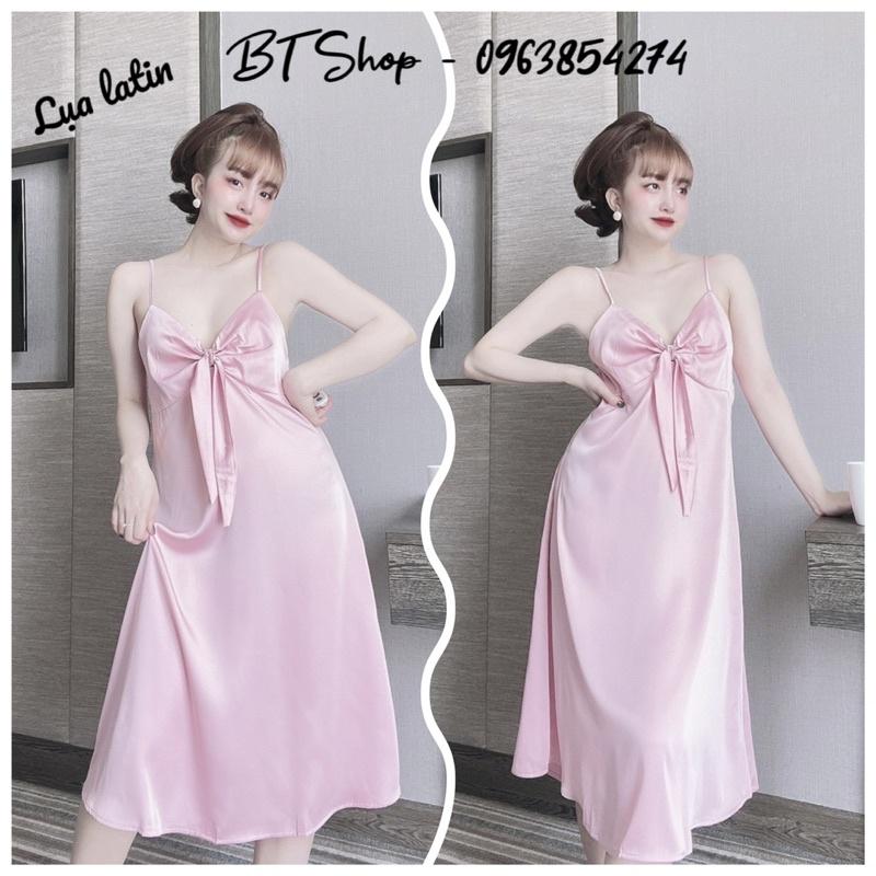 Đầm váy ngủ mặc nhà lụa latin 2 dây màu trơn freesize 42-57kg