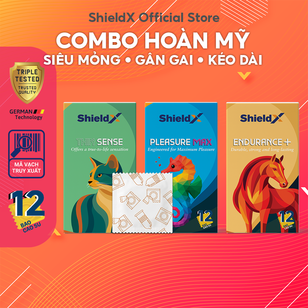 Combo 3 Hộp Bao Cao Su ShieldX - Hộp 12 Cái