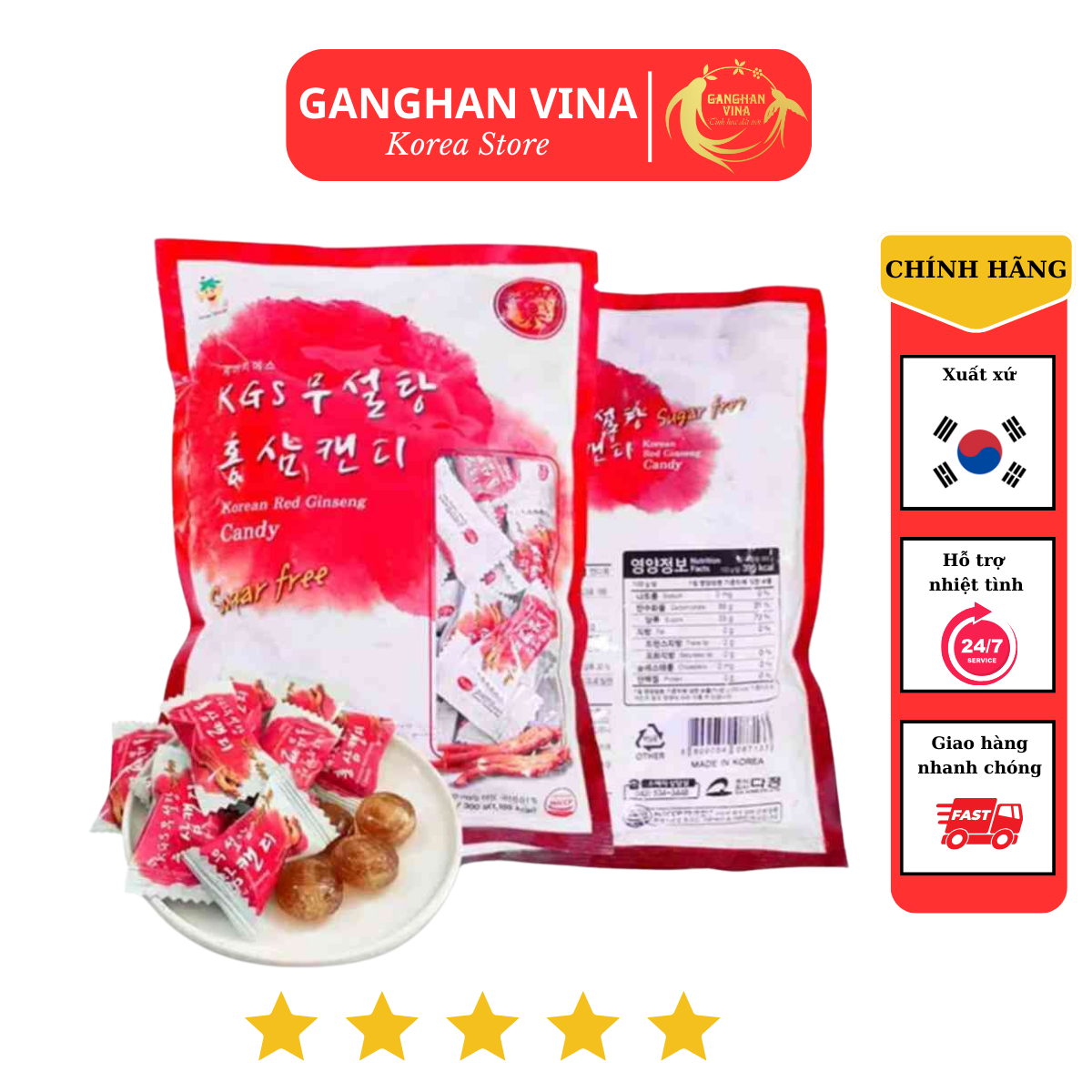 Kẹo Hồng Sâm Không Đường Sugar Free KGS Hàn Quốc