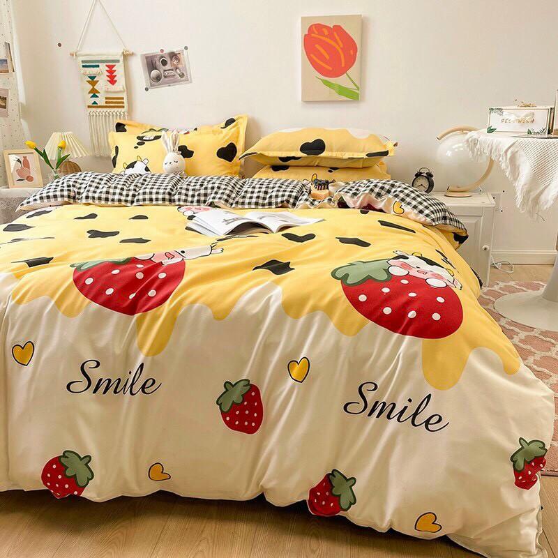 Bộ chăn ga gối drap Cotton Poly M2T bedding chăn ga Hàn Quốc miễn phí bo chun ga giường - bò ôm dâu