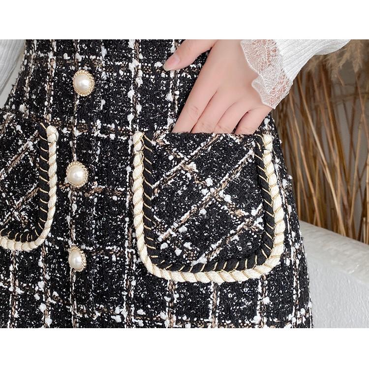 Chân váy dạ túi trước đen