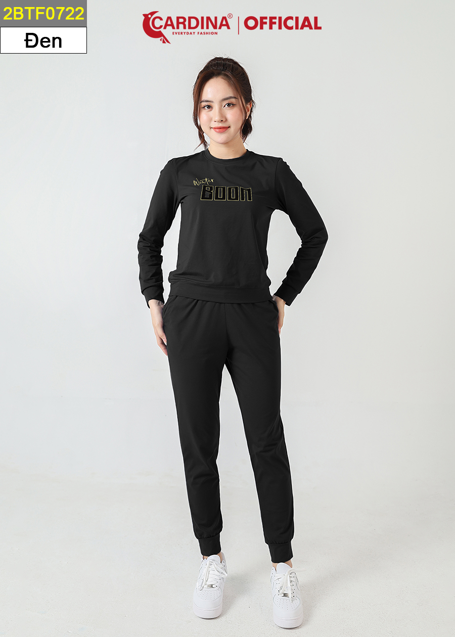 Đồ Bộ Nữ Thu Đông CARDINA Chất Cotton Cao Cấp In Chữ Quần Dài Áo Dài Kiểu Dáng Thể Thao 2BTF07