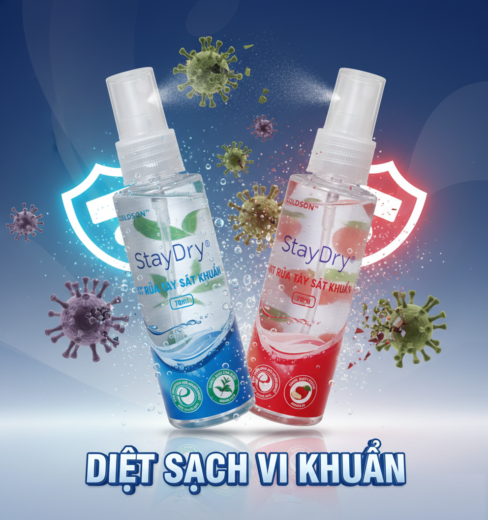Combo 2 chai xịt rửa tay sát khuẩn StayDry tặng 1 chai ngẫu nhiên