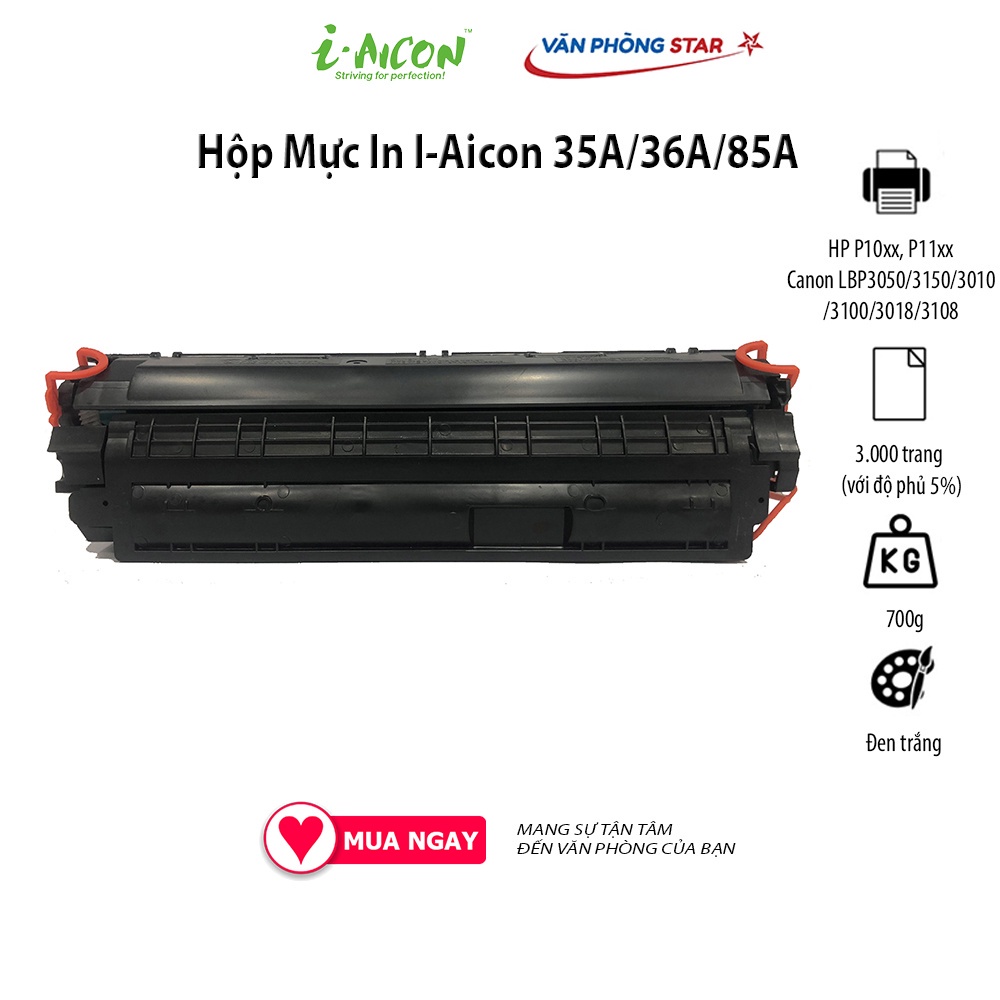 [hàng chính hãng] Hộp mực 35a/36A/85A thương hiệu I.aicon mã mực 35a/36A/85A dành cho máy in  HP/Canon 125/312/313/325/712/713 chất lượng bản in đẹp, tương thích tốt