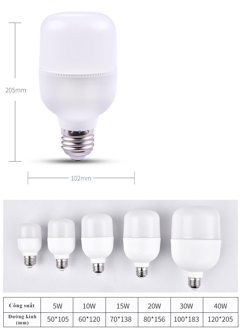Bóng đèn led bulb trụ nhựa ánh sáng trắng cao cấp