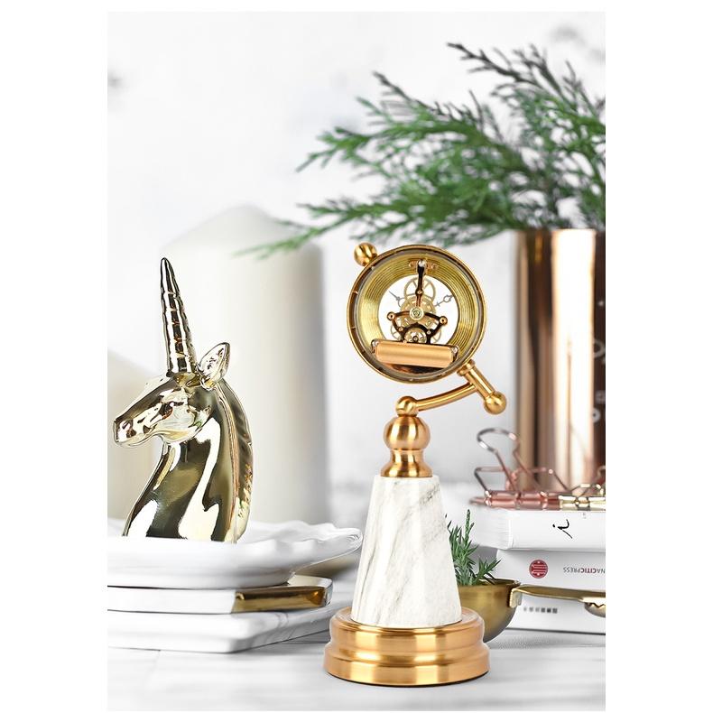 Đồng hồ trang trí để bàn tân cổ điển đế đá cẩm thạch cao cấp DECOR – 09B