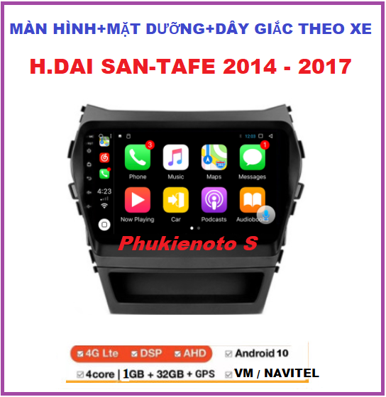 BỘ Màn hình DVD Androi cho xe ô tô H.DAI SANTAFE 2014-2017 màn 9inch lắp sim 4G ram1G-rom32G CÓ MẶT DƯỠNG+ dây giắc theo xe, đầu dvd tích hợp GPS chỉ đường, xem youtobe...phụ kiện xe hơi.