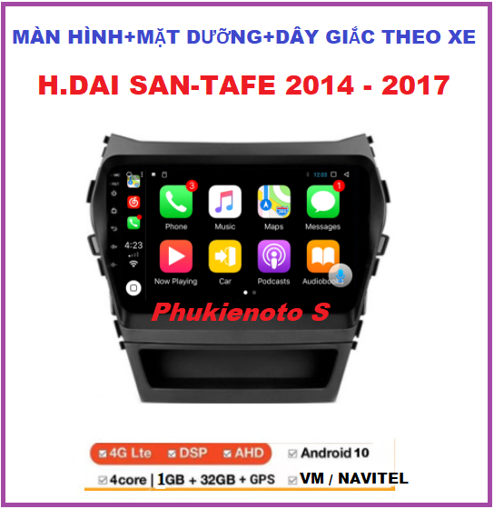 BỘ Màn hình DVD  Androi cho xe ô tô H.DAI SANTAFE 2014-2017 màn 9inch lắp sim 4G ram1G-rom32G CÓ MẶT DƯỠNG+ dây giắc theo xe, đầu dvd tích hợp GPS chỉ đường, xem youtobe...phụ kiện xe hơi.