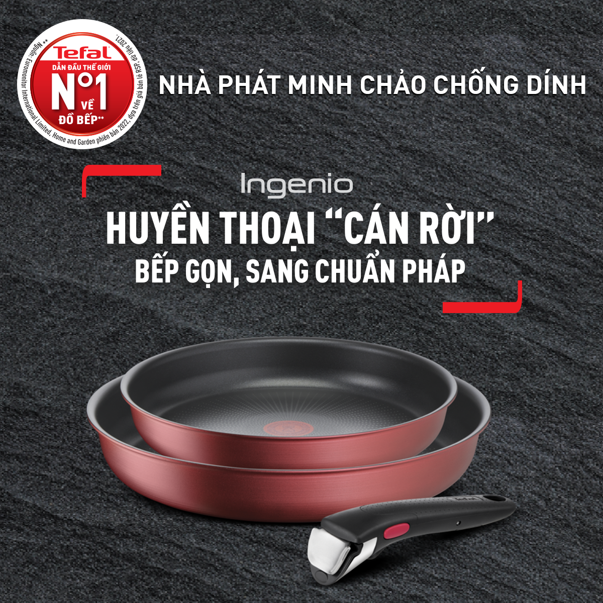 [Made in France] Bộ nồi chảo cán rời 3 món Tefal Ingenio Daily Chef (chảo chiên 22cm, chảo chiên 26cm, tay cầm rời) - Hàng chính hãng