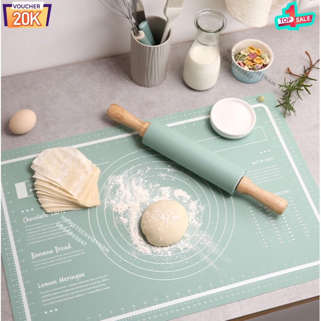 Thảm Nhào Bột Bánh / Tấm Thảm Nhào Bột Silicone An Toàn Vệ Sinh Kích Thước 60x40cm Tặng Kèm Cán Bột