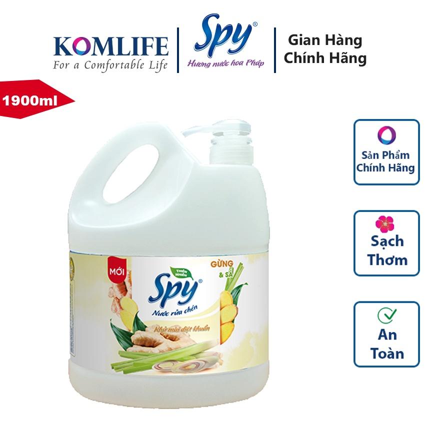 Nước rửa chén bát có vòi SPY thiên nhiên 1900 ml hương Quế, hương Gừng Sả thơm dịu nhẹ