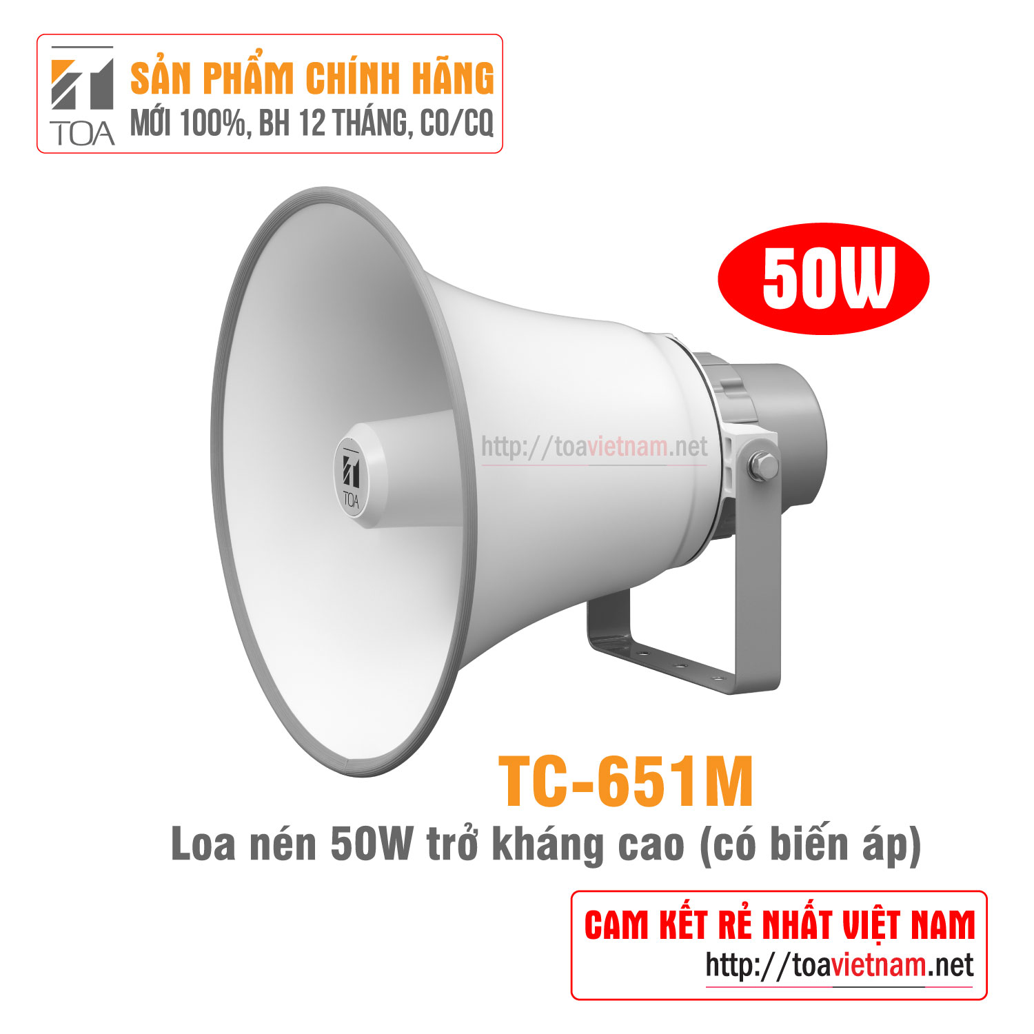 Loa nén, loa phóng 50W trở kháng cao: TOA TC-651M - Hàng chính hãng