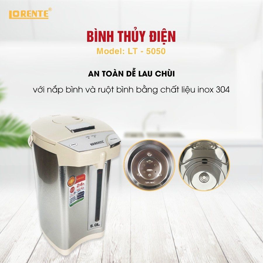 Bình Thủy Điện Lorente LT-5050 750W ruột bình bằng inox 304 - Hàng Chính Hãng