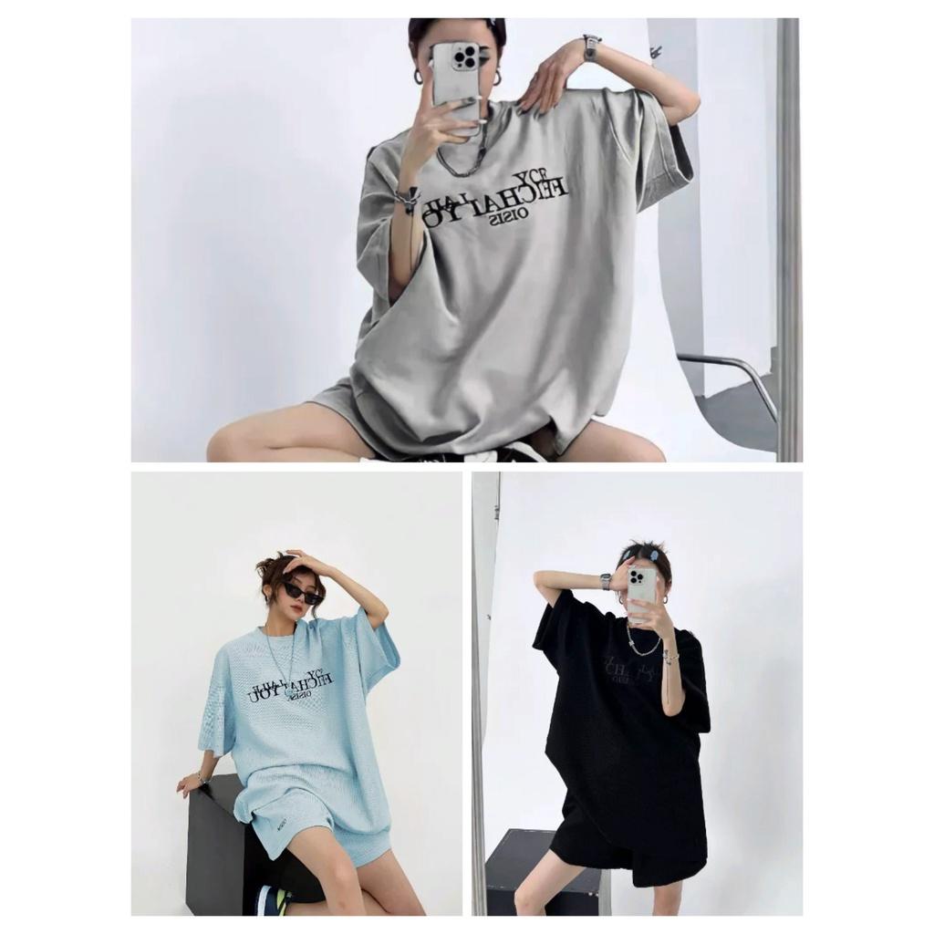Bộ Áo Thun Unisex FFICHAI YOU Kèm Quần Short Dáng Rộng In Chữ