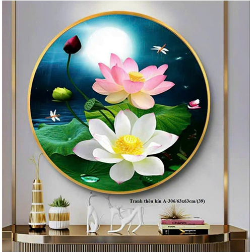Tranh thêu chữ thập các mẫu hoa sen - nhiều kích thước