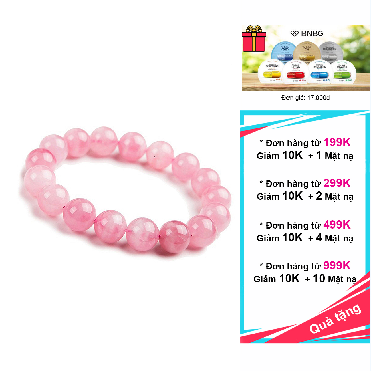 Vòng tay đá thạch anh hồng 4A hợp mệnh Hỏa, Thổ