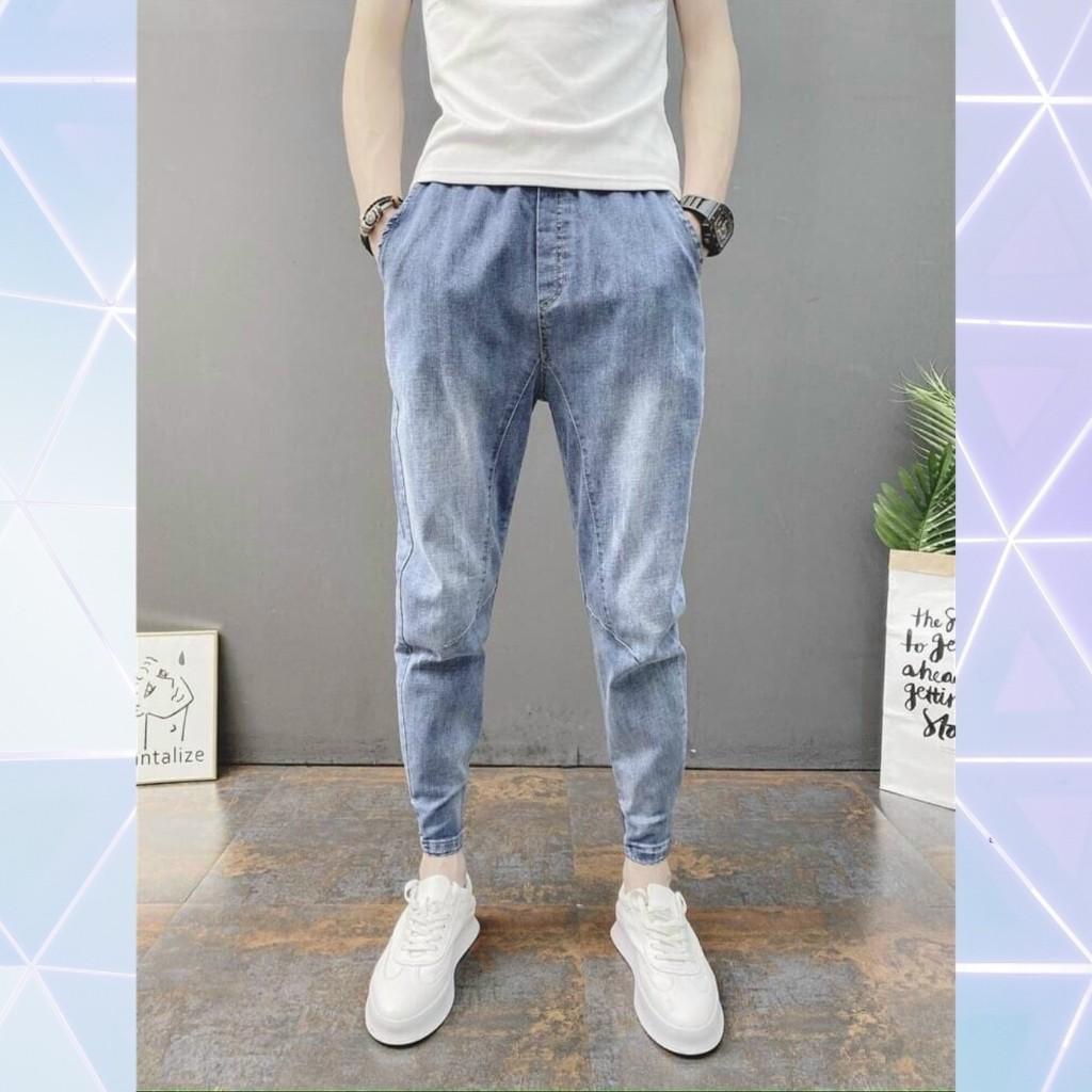 Quần jean jogger nam AD03 màu xanh nhạt trơn không rách gối chất bò cao cấp co dãn 4 chiều cực đẹp, NHIỀU MẪU MỚI