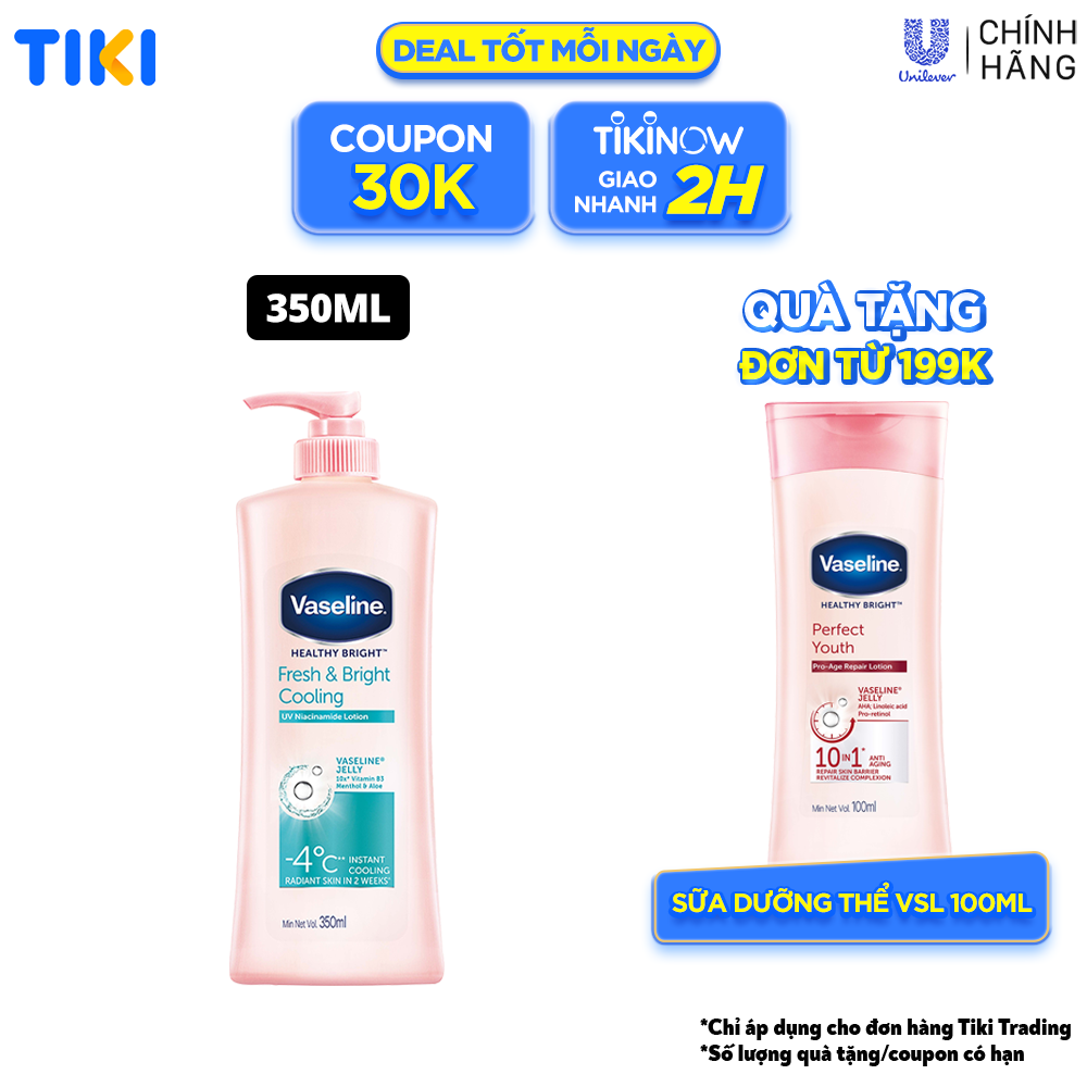 Sữa Dưỡng Thể 350Ml Vaseline Dưỡng Ẩm Sáng Da Fresh & Bright 10X Niacinamide Giúp Da Sáng Khỏe Mịn Căng Tinh Chất Menthol Mát Lạnh Như Tuyết Tan Trên Da