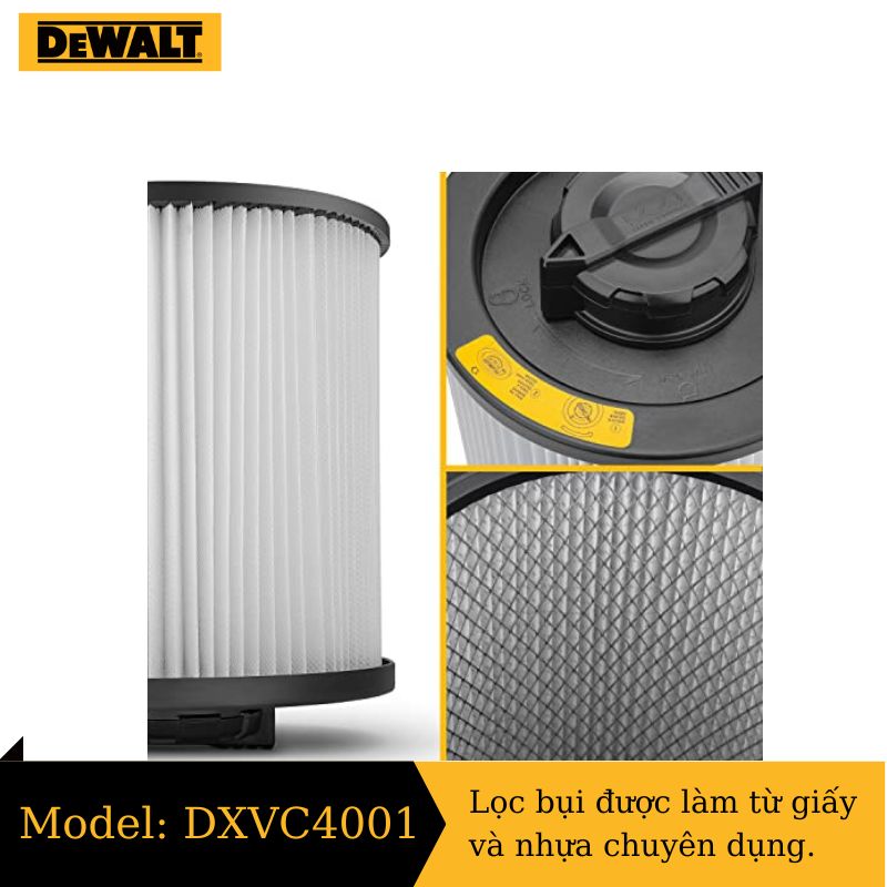 Lọc bụi DeWALT DXVC4001 phụ kiện máy hút bụi khô ướt DXV25S , DXV15T, DXV20S - Hàng chính hãng