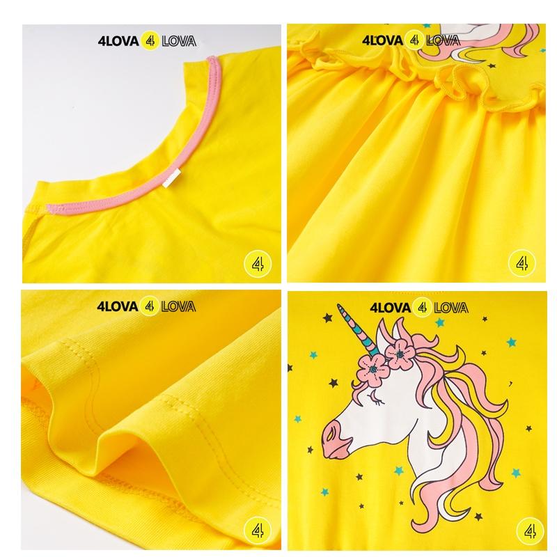 Váy bé gái cộc tay 4LOVA chất cotton hình dễ thương hàng chính hãng