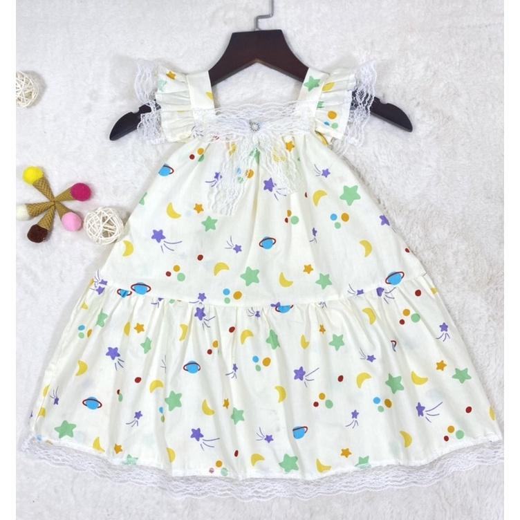 Đầm bé gái,váy trẻ em ,BITIKIDS, họa tiết hoa nhí phối nơ xòe phồng kate cotton size 0 đến 6 tuổi