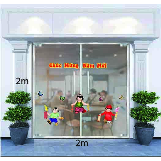 Decal Dán Tường Trang Trí Tết Bé Chơi Ngày Xuân