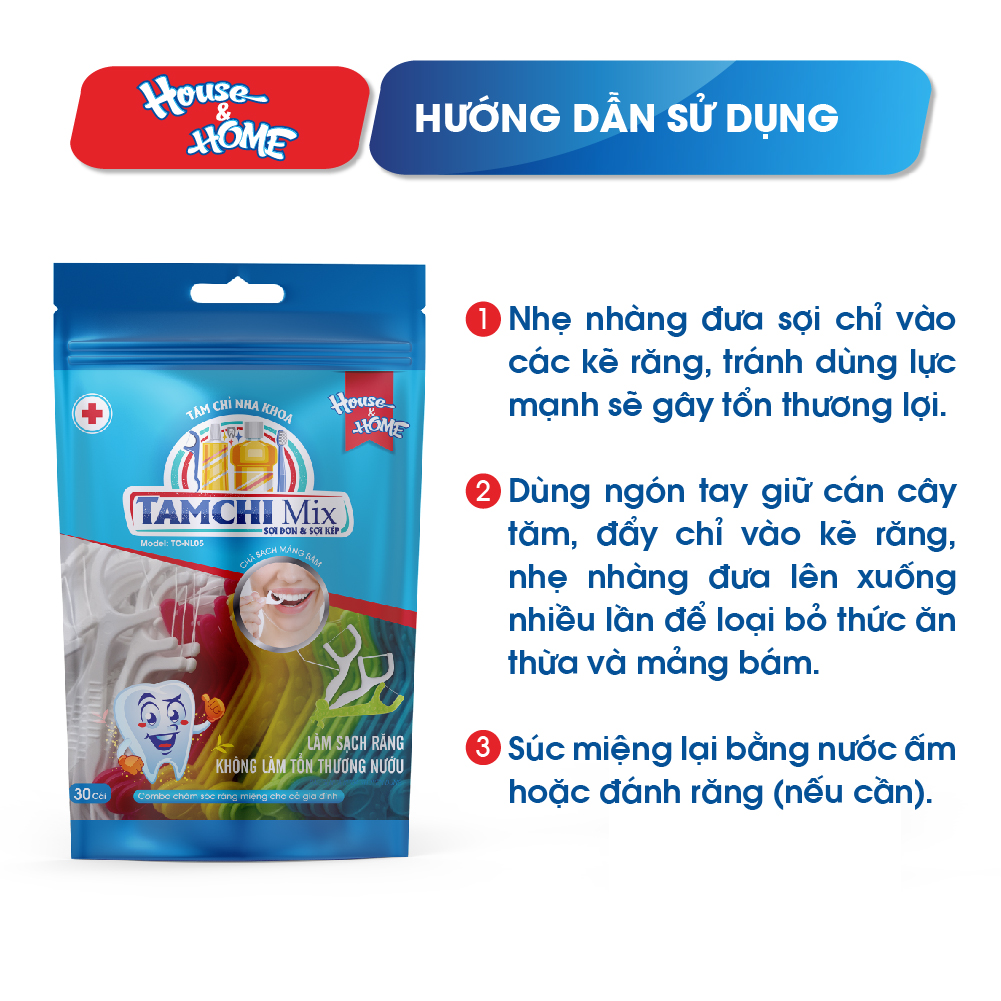 Tăm chỉ nha khoa TAMCHI MIX túi 30 cái lành tính không gây hại men răng