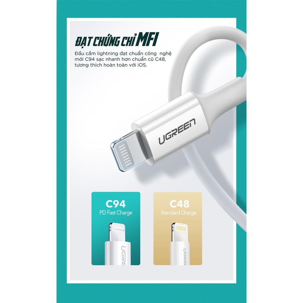 Cáp sạc nhanh MFI USB-C ra Lightning UGREEN US171 - Sạc nhanh PD 18W cho iPhone 8 đến iPhone 12 - Hàng Nhập Khẩu