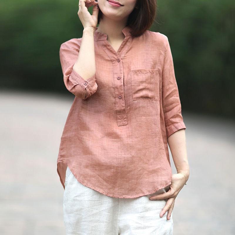 Hình ảnh Áo sơ mi nữ, kín đáo phong cách Hàn Quốc  đũi mềm mịn,màu sắc thanh nhã,có size đến 90kg ( mã A25)