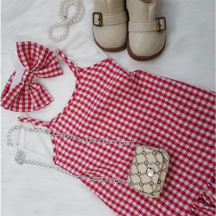 Váy bé gái,đầm bé gái 2 dây sọc caro chất liệu lụa cao cấp SIÊU DỄ THƯƠNG 8-22kg Angel Baby Thời Trang Thiết Kế