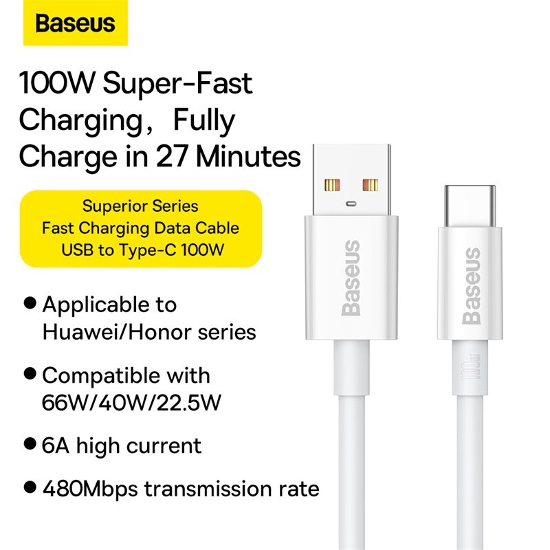 Cáp sạc nhanh Baseus Superior Series USB-Type C 100W CAYS - Hàng chính hãng
