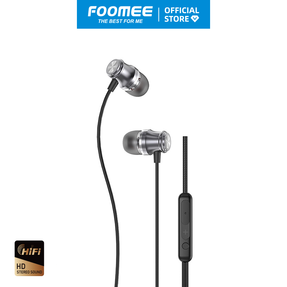 Tai nghe có dây FOOMEE QA46 - Màu Thạch Anh - Âm Thanh HiFi Đầu Cắm 3.5mm - Hàng chính hãng