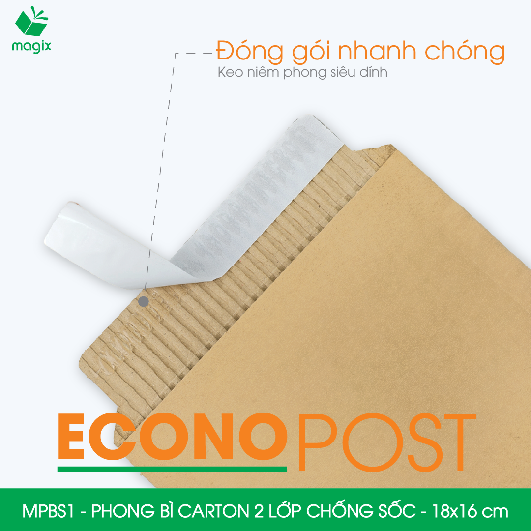 MPBS1 - 18x16 cm - Combo 100 túi phong bì carton chống sốc, chống thấm nước, sẵn keo niêm phong