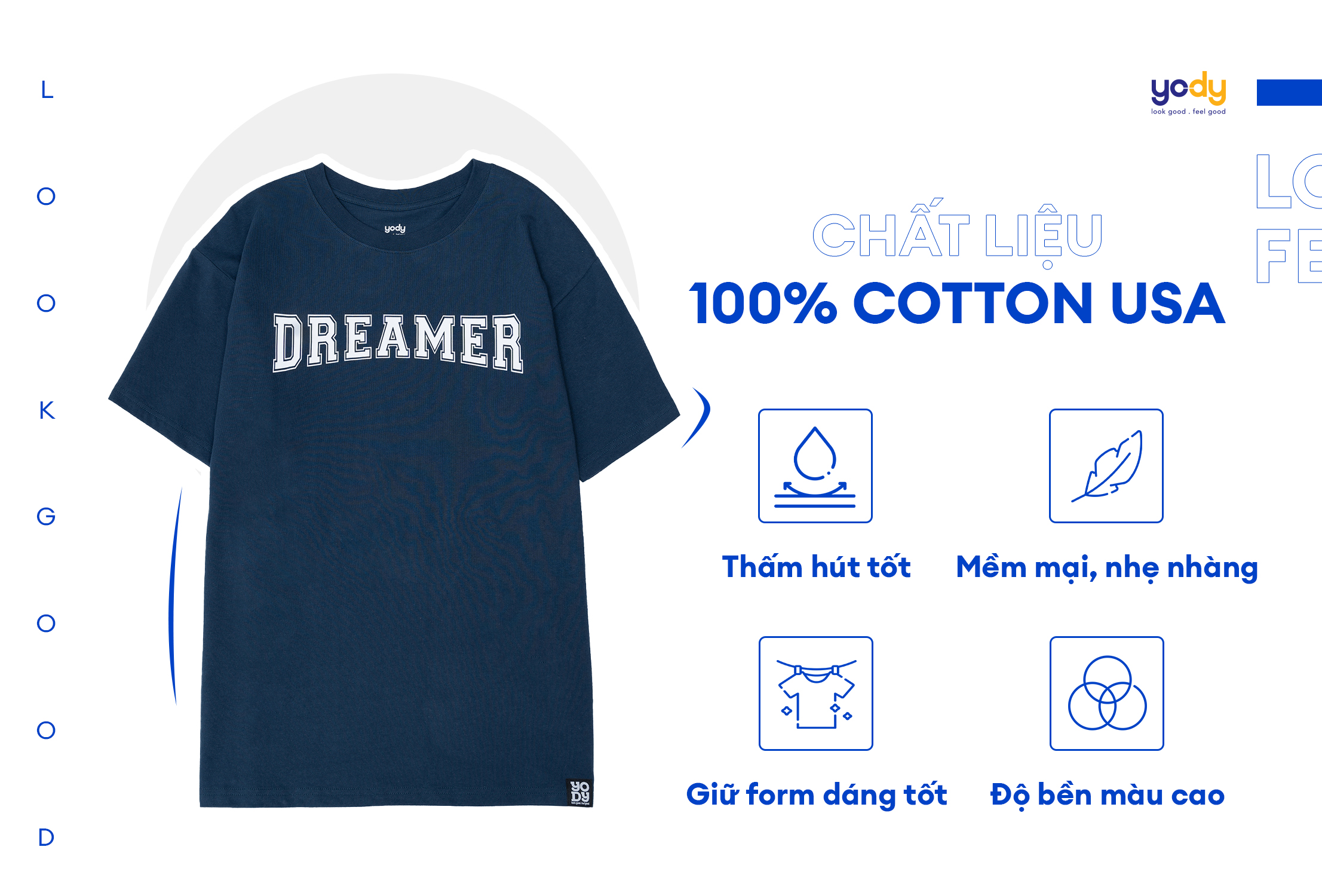 Áo thun Unisex nam nữ YODY form rộng tay lỡ in chữ DREAMER đủ size TSU6002