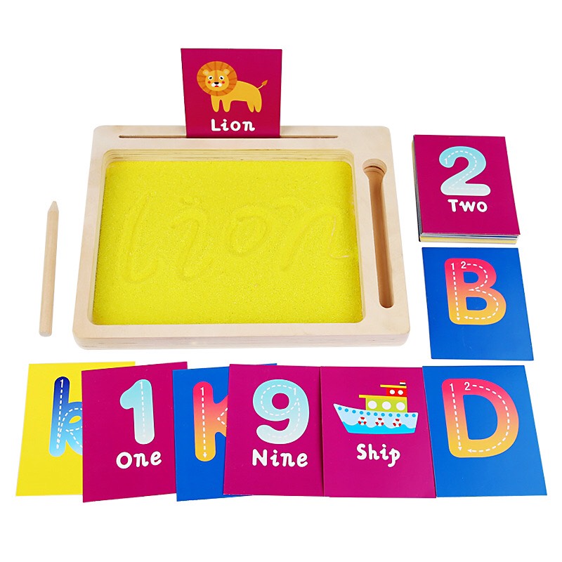 Đồ chơi gỗ an toàn cho bé,bộ khay giúp bé học chữ cái,từ,số kèm cát montessori,hàng đẹp