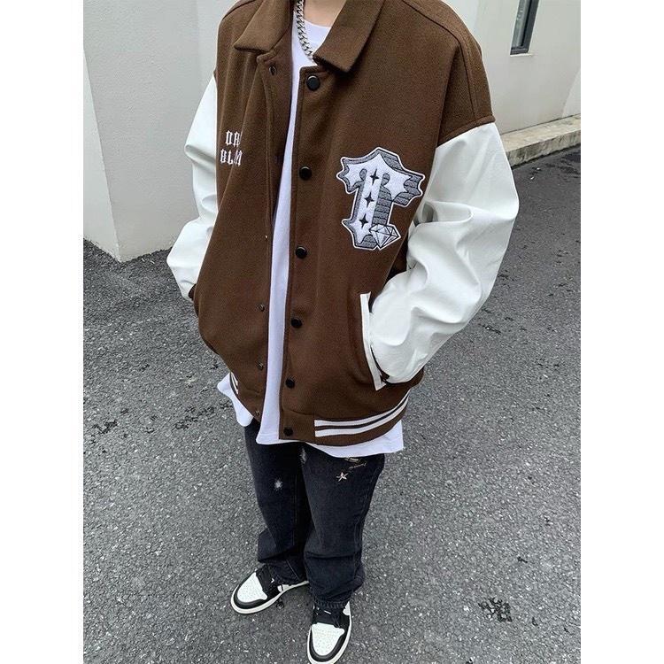 Áo Varsity Jacket - Áo Khoác Bomber Cardigan họa tiết TIME MONEY phối bo Siêu Hot nam nữ mặc được