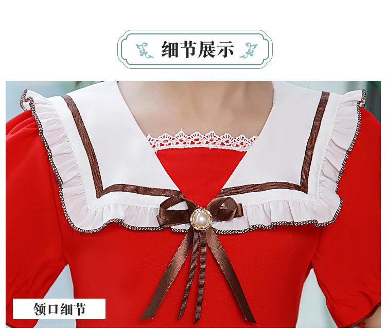 CHENGRUI Cô gái búp bê cổ Pháp ngọt ngào đầm Mid-boy siêu tiên khí chất thiếu nữ hải quân cổ váy đầm dài