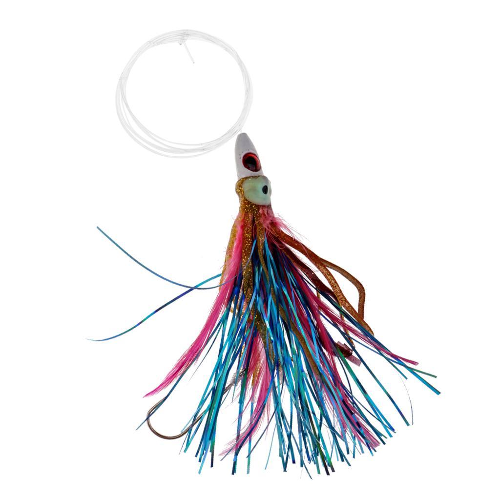 2 Pieces Bionic Jigs Head Lure 14cm Fishing Spoon Squid Skirt Soft Lure Tuna