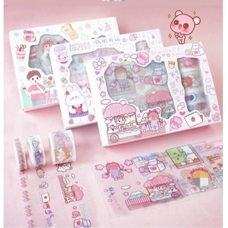 Băng keo Sticker Hộp 5 Washi Tape 11 Sticker Siêu Cute Dễ Thương