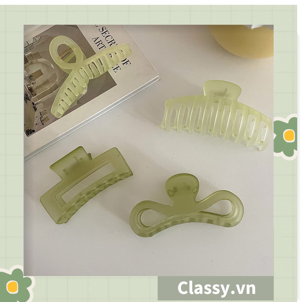 Kẹp tóc càng cua Classy màu xanh lá, dạng kẹp trong đục, nhiều kiểu dáng hiện đại PK1169