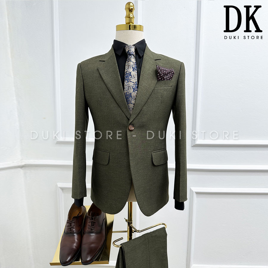 Bộ vest nam 1 cúc màu xanh rêu lịch lãm DKA0155 - DUKI STORE