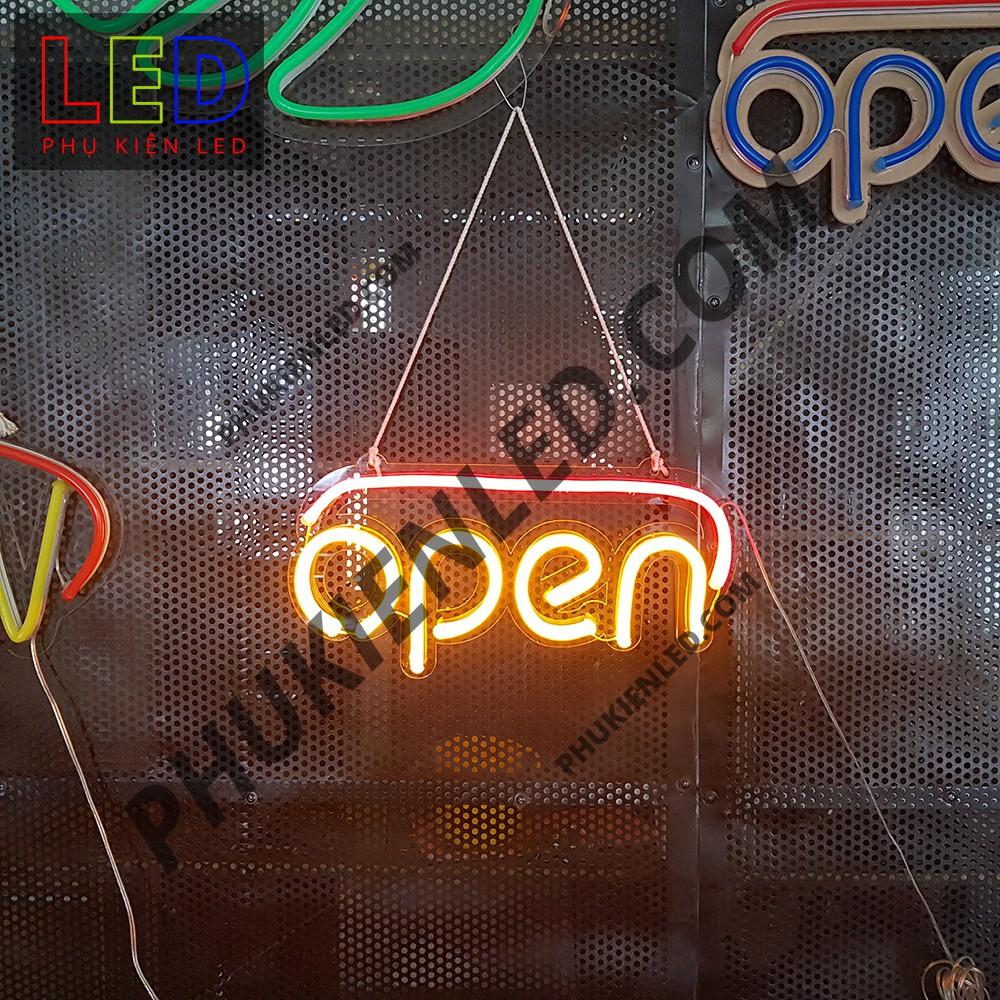 Đèn Led Neon Chữ Open có gạch ngang bên trên - Open Len Neon Sign, Đèn Led Neon Open Trang Trí Cửa Hàng