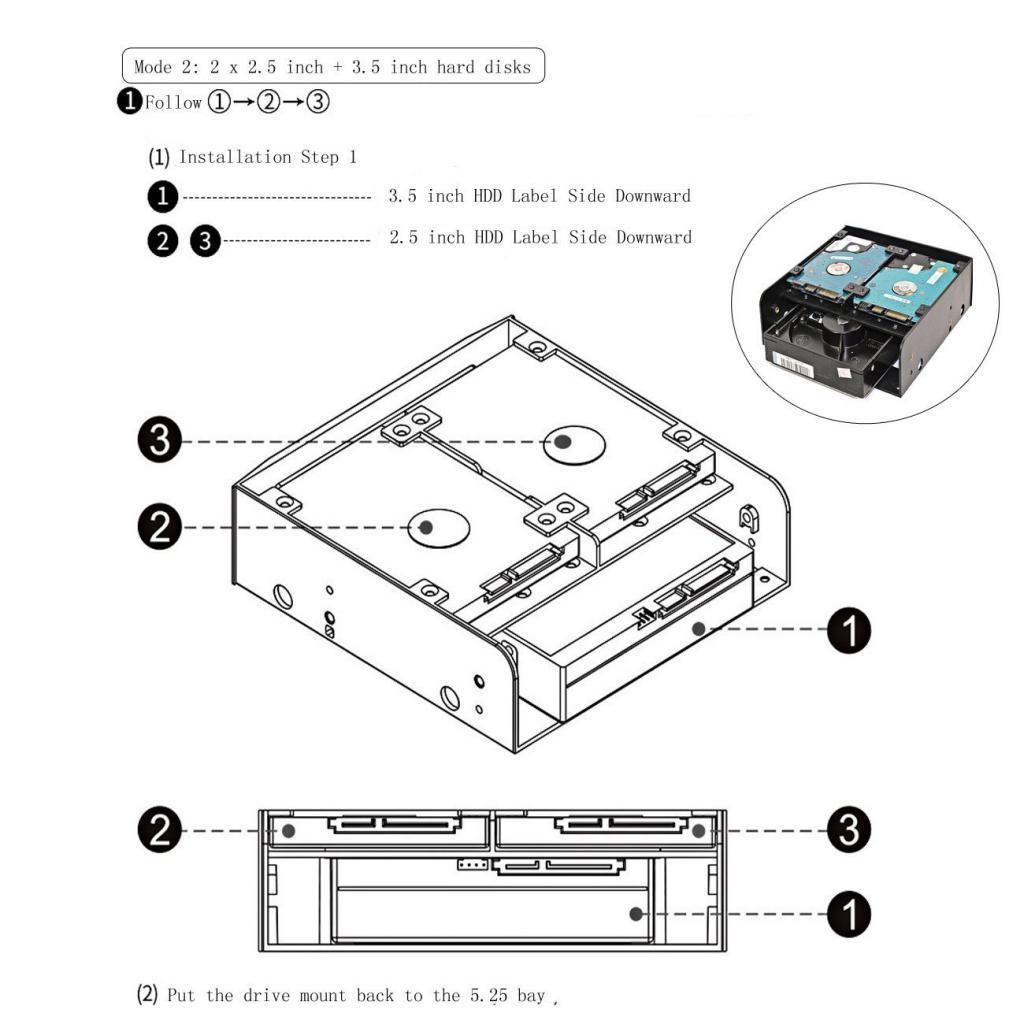 Internal 5.25" to 3.5-Inch Hard Disk Drive HDD Mounting Bracket Kit for PC