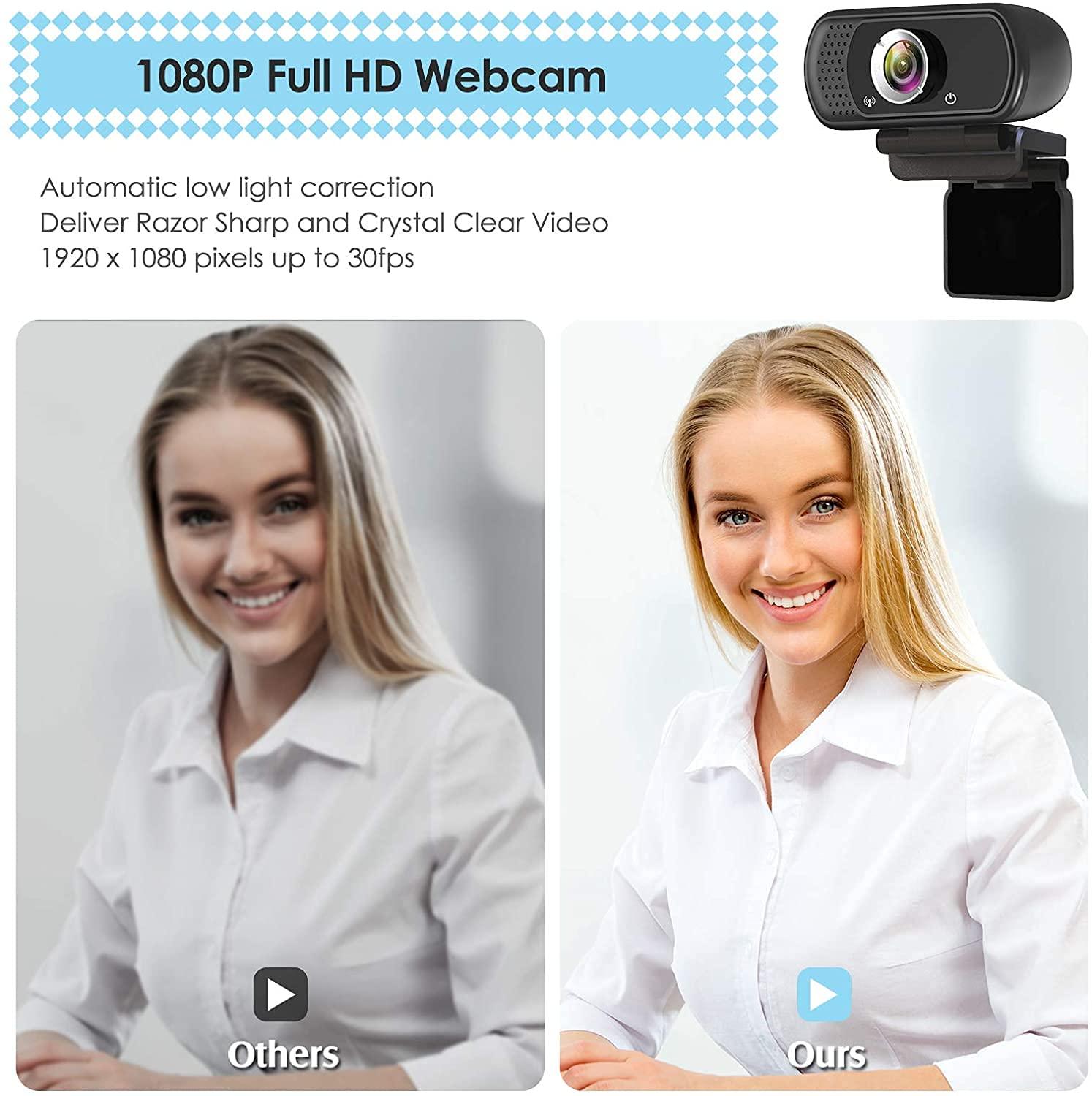 Webcam HD 1080p Camera web, máy tính USB máy tính webcam với micrô, máy tính để bàn Full HD Video Webcam Hình ảnh rộng 110 độ, mỗi lần phát trực tuyến webcam để ghi, gọi, hội nghị, chơi