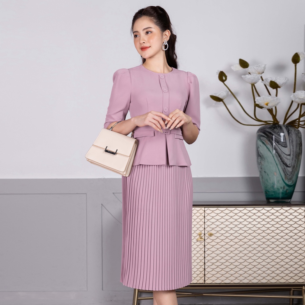 Set Công Sở UK Fashion Áo Peplum Tay Lỡ Kèm Chân Váy Dập Ly Thanh Lịch, Chất Vải Nhập Hàn Cao Cấp Mềm Mát NKBD2206003